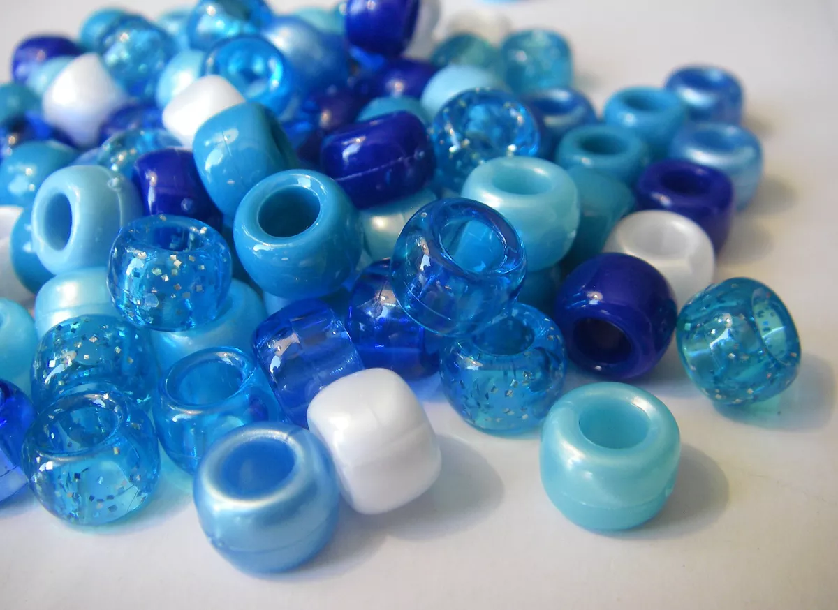 100 Blue Prince Pony Beads Blue White Pearl Glitter Clear Loom Band Dummy  Hair