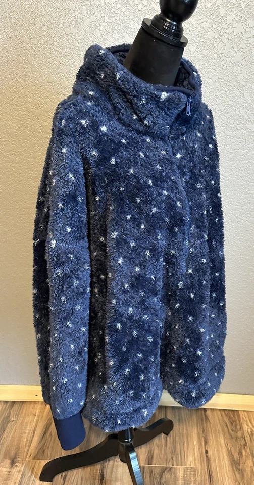 Chaqueta Pullover Lularoe Gruesa Vellón Difuso XL Azul Blanco Lunares Cabincore Foto 4 de 4