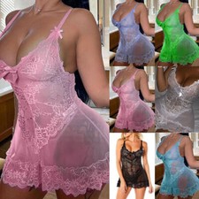   Plus Size Womens Lace Lingerie Babydoll Nightdress Thong G-string Sleepwear US