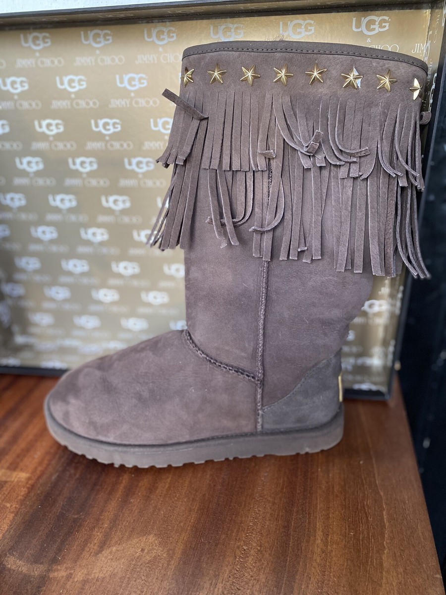 UGG×JIMMY CHOO スタッズ加工 フリンジムートンブーツ SORA アグ×ジミーチュウUGG×JIMMY CHOO スタースタッズフリンジ