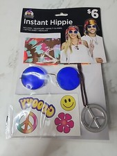 Halloween Costume Instant Hippie, Tattoo, Headscarf, Glasses,  Necklace Age 15 