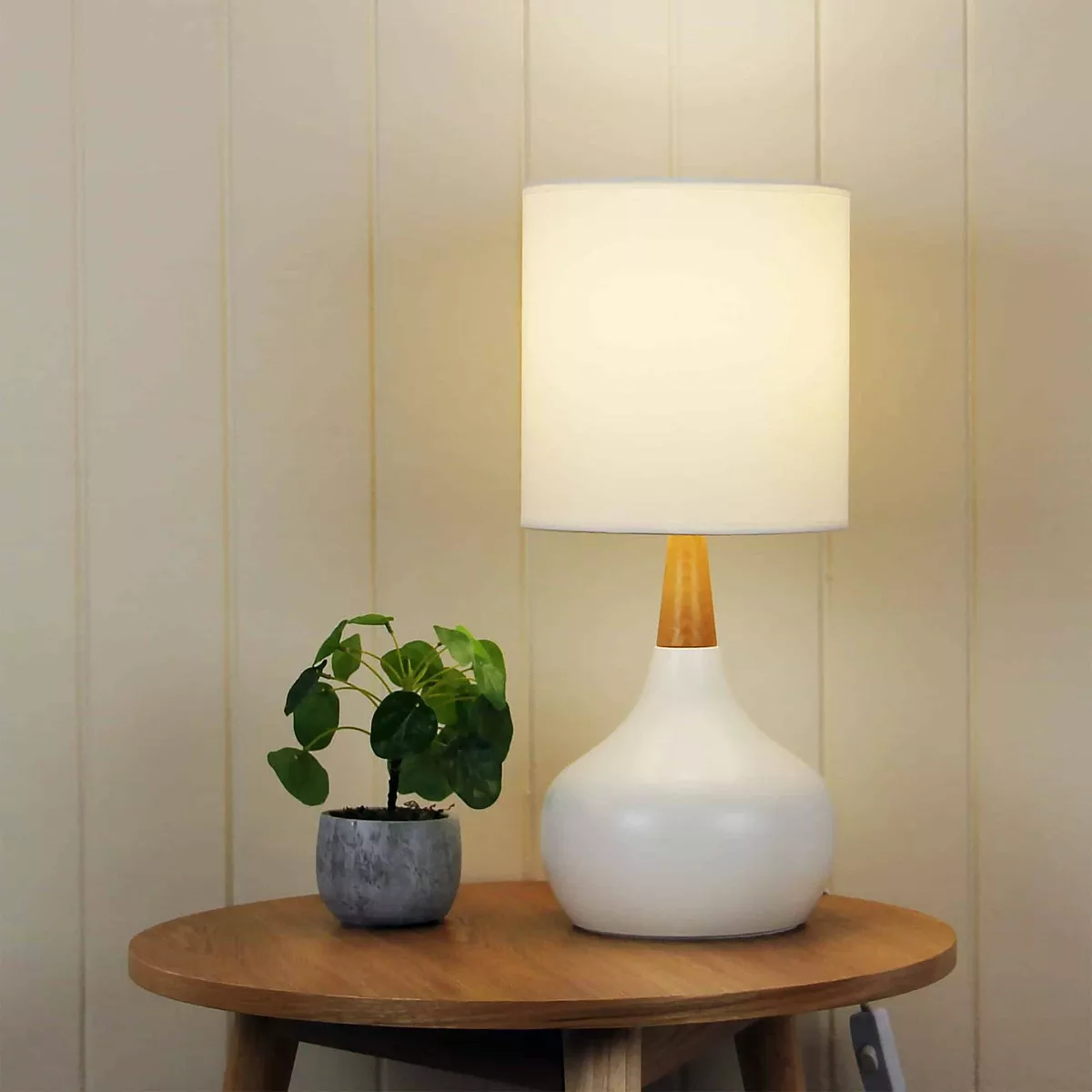 NORDIC WHITE WOODEN TOUCH LAMP TABLE BEDSIDE DESK LIGHT