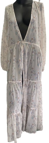 Anthropologie Kimono Duster Women Pink Sheer Floral Tiered Fairy Cottage NWT O/S
