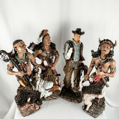 #ad #ad Indian Chiefs Cheyenne Lakota Sioux Cowboy 4 Vintage Figurine Statues Sculptures $499.80