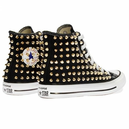 Converse All Star Alte Nere Borchie Borchiate Personalizzate UNISEX donna  uomo | eBay