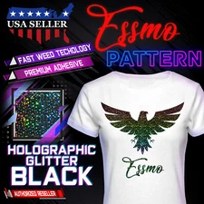 Essmo Holo Glitter Black Pattern Heat Transfer Vinyl HTV T-Shirt Iron Press SP09