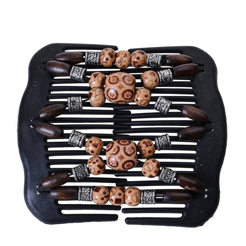 Women Magic Hair Combs Wood Beaded Stretch Double Side Combs Clips Bun Maker ... - Picture 2 of 3