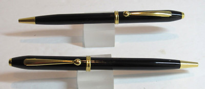 SET OF 2 TERZETTI Slim Metal TOWNSEY BLACK/GT BALLPOINT PEN -CLICK TOP