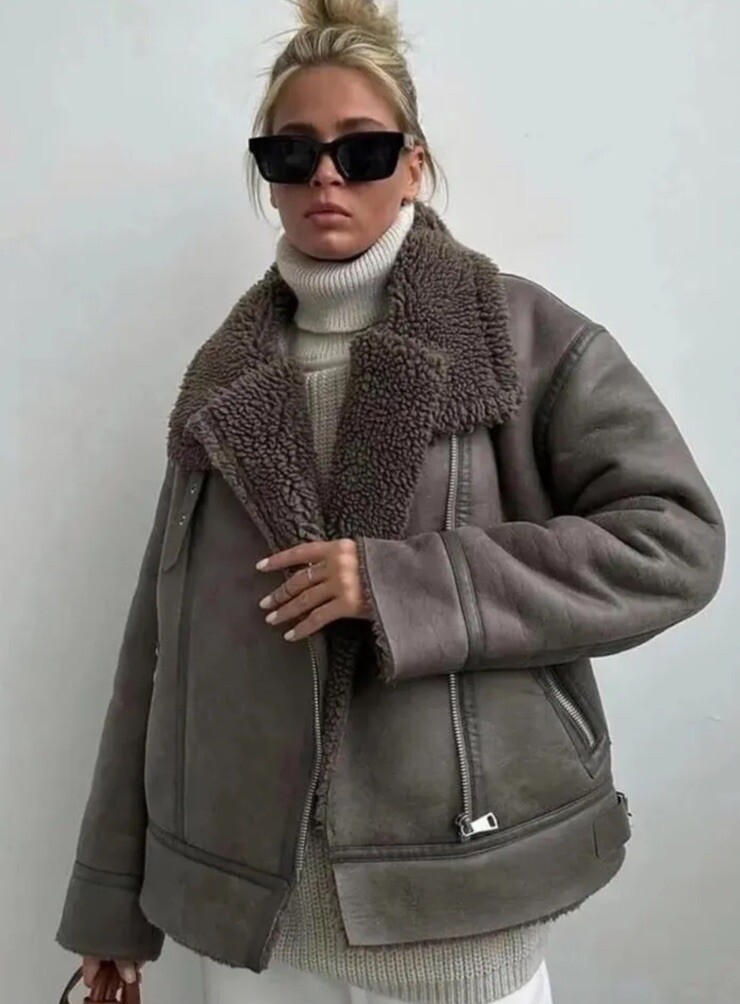 ジャケット・アウター 00's archive fur mouton jacket GREY ZARA ZARA GREY FAUX LEATHER SHEARLING FUR DOUBLE-FACED BIKER