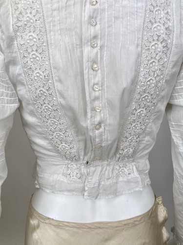 Antique Victorian 1890s 1900s Edwardian white cotton blouse shirt with lace - Picture 17 of 24