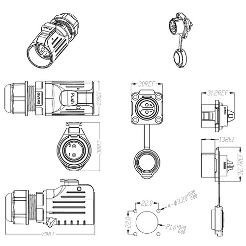 LP20 2Pin 3Pin 4Pin 5PinWaterproof M20 Electrical Power Connector Signal Adapter - 第 8/28 張圖片