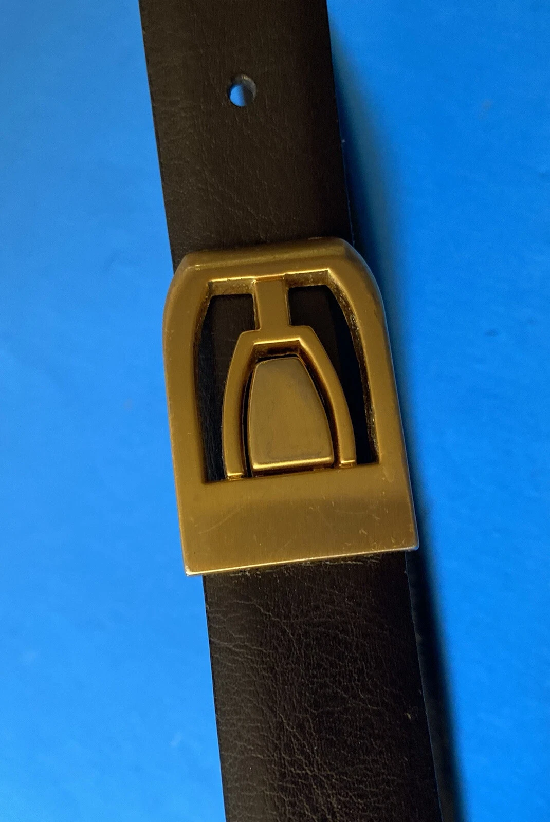 Boucle de ceinture réversible vintage ton or (style Christian Dior) avec cuir noir
