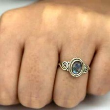 Solid 925 Sterling Silver Natural Labradorite Ring Gemstone Jewelry For Her K 89