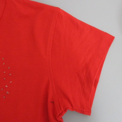Esprit Womens T-Shirt Sz XL Red Short Cap Sleeves 100% Cotton Embellished Heart - Picture 10 of 10
