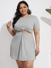 Ladies Grey Twist Cut Out Style T-Shirt Casual Dress Size 0XL 16 Holiday’s Beach