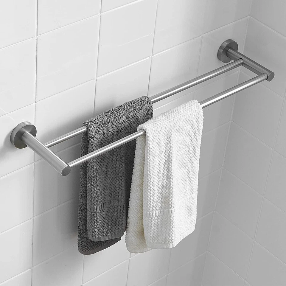 PORTASCIUGAMANI DA PARETE A DOPPIA ASTA 61 CM ARGENTO DESIGN MODERNO MOD:00252 - Immagine 3 di 4