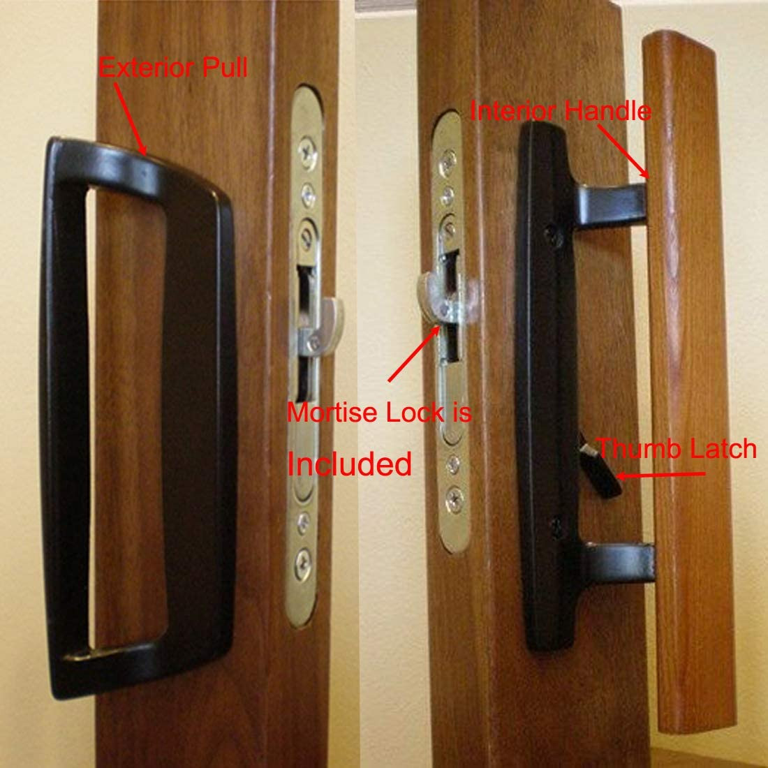 Sliding Glass Patio Door Handle Set Oak Wood Interior Handle and Exterior Pull i