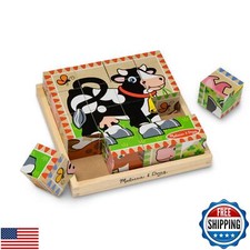 Melissa and Doug Farm Wooden Cube Puzzle With Storage Tray - 6 Puzzles in 1 