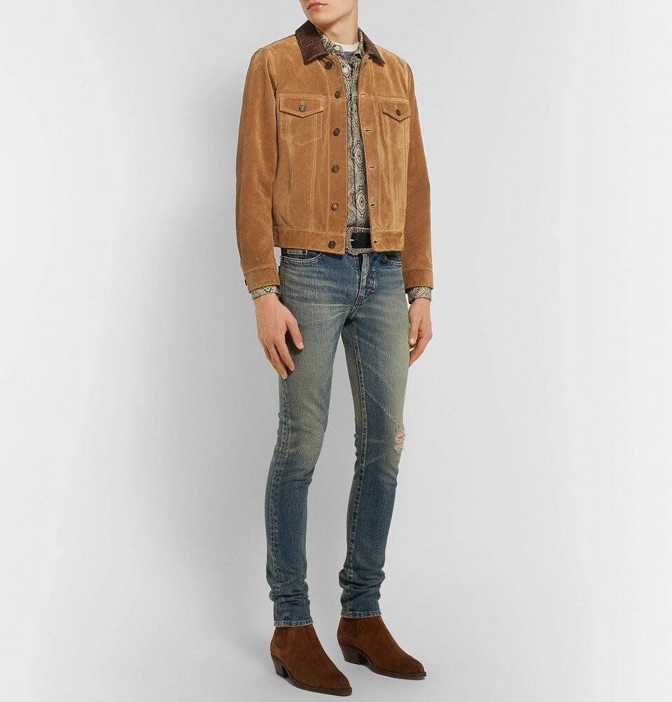 Saint Laurent Paris suede trucker jacket camel leather