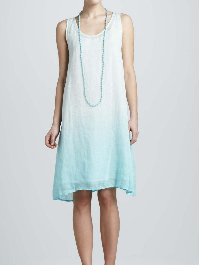 knee length dresses for ladies Ombre Block Dress Mustard Green | Womens Linen Midi Dress main image 0
