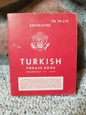 WWII Turkish Langauge Phrase Book 1944 US War Department DC Military Handbook 