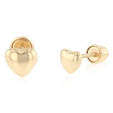 Ioka - 14K Yellow Gold Simple Plain Minimalist Heart Screw Back Stud Earrings