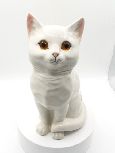 Just Cats & Co White Seated Cat China w Glass Eyes 8.5"