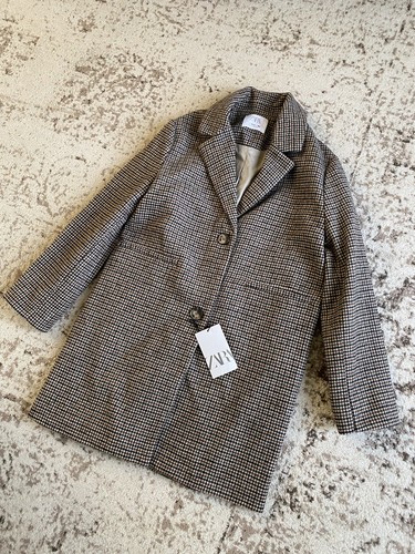 NEW ZARA TAUPE BROWN PLAID COAT 11-12 YEARS - Picture 2 of 8