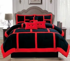 Red Dawn Luxury 7-piece Suede Winter Bedding Comforter Set - Black and Red!