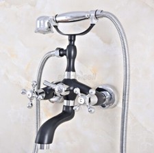Black Chrome Brass Wall Mount Bathroom Clawfoot Bath Tub Faucet w/ Hand Shower