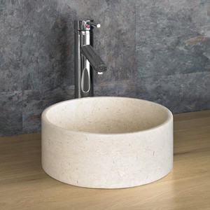 Round Stone Sink Basin Countertop Small Cream Limestone Natural
