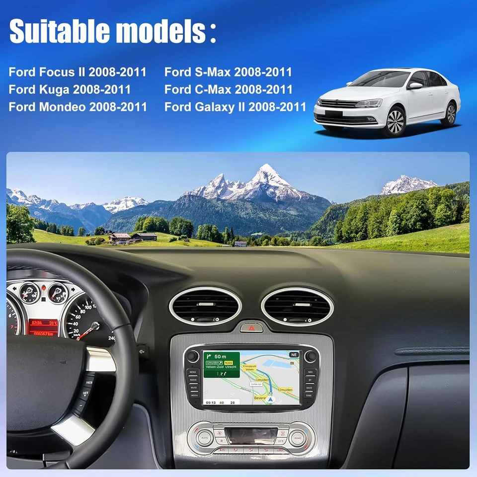 Android 14 GPS Autoradio For Ford Mondeo Focus S/C-Max Galaxy DVD/CD DAB CarPlay - Immagine 2 di 4