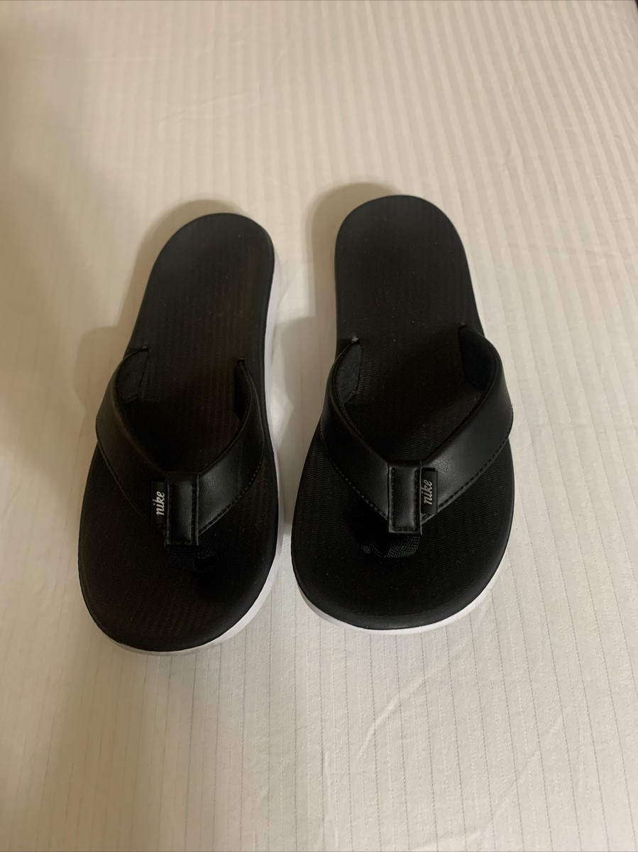 Nike Youth Bella Kai Flip Flop Sandal Size Black White Thong Beach Shoe