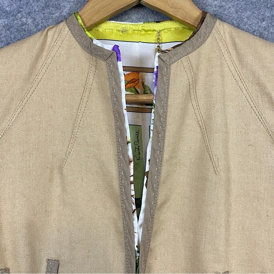 Chaqueta Blazer Roberto Cavalli Lino Seda Talla 38 XS Tostado Floral Cinturón Preppy Foto 4 de 4