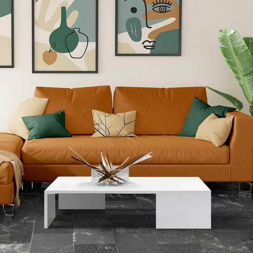 Tavolino Caffe Divano Salotto Rettangolare Basso in Legno Design Moderno Bianco - Foto 2 di 5