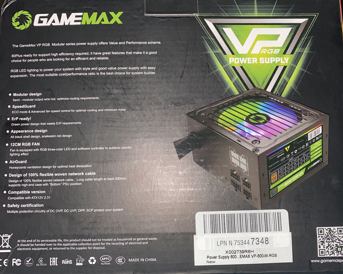 GAMEMAX 600W ATX Power Supply 80+ Bronze