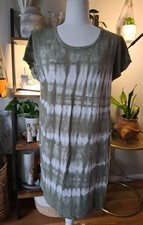 GAP Woman Green T-Shirt Dress|Tie-Dye Cotton Jersey Stretch Knee Length Large