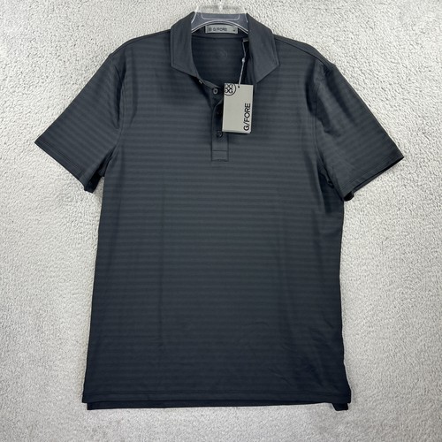 G Fore Polo Shirt Mens Medium Black Onyx Striped Perforated Performance Golf NEW