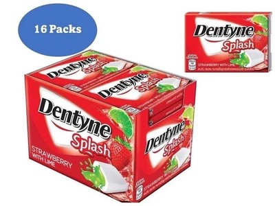 Dentyne Splash Sugar Free Gum Strawberry Lime Flavor 13.3 g Pack of 16