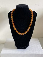 Vintage Polished Baltic Amber Bead Necklace 925 Sterling Gold Plated Clasp