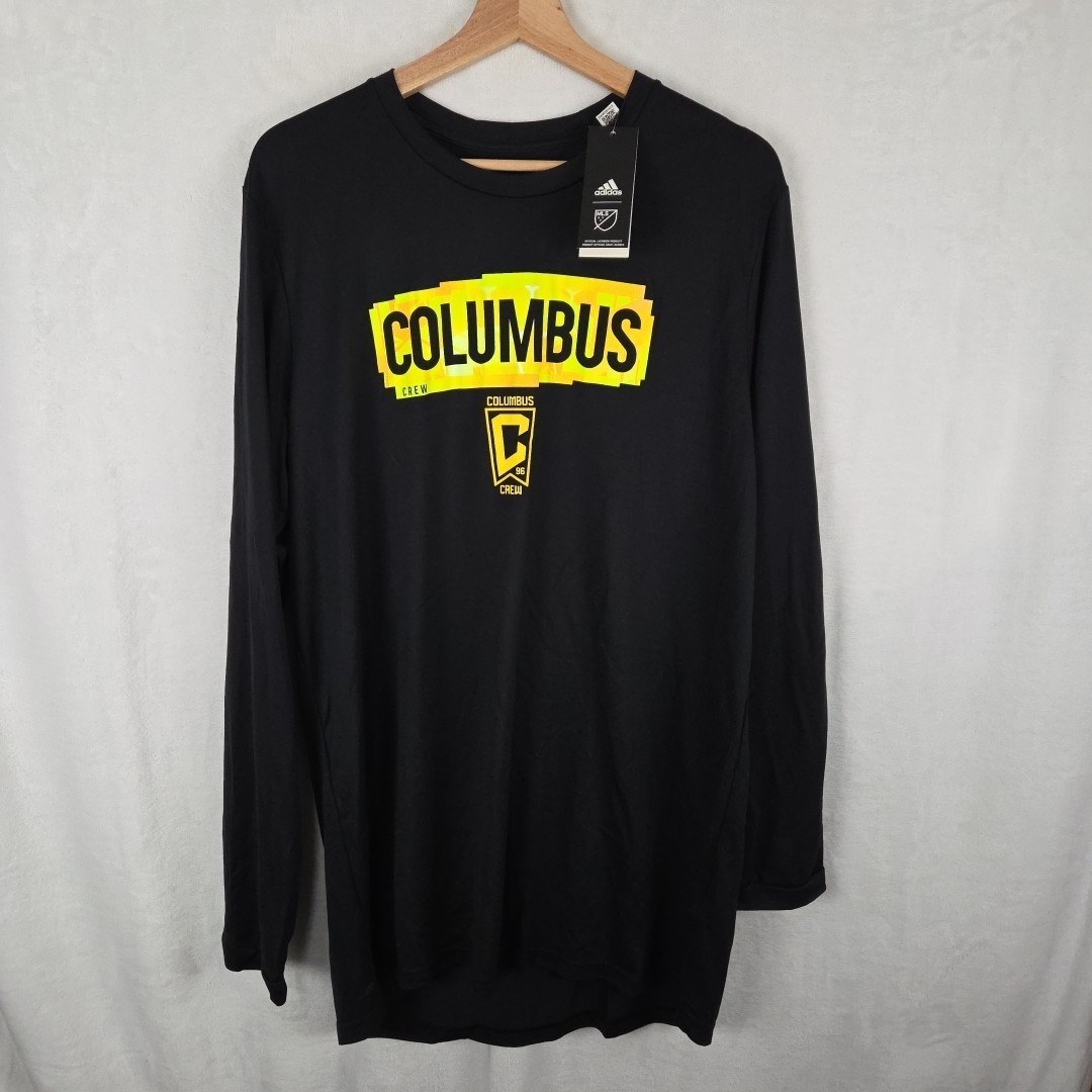 adidas Men's Columbus Crew Long Sleeve Pre-Game T-Shirt XLT Black Crew Neck NWT