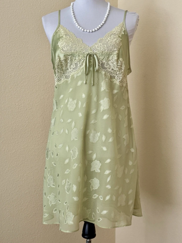 Camisón de colección Jones New York de gasa transparente verde en capas talla L Y2K Foto 3 de 4