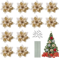 12 StüCk Weihnachten Glitzer Weihnachtsstern KüNstliche Blumen, Weihnachtsstern