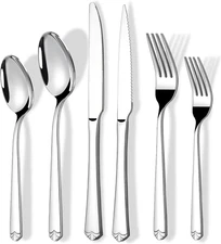 72 Piece Silverware Set with Steak Knives for 12, Prendcyx Stainless Steel Flatw