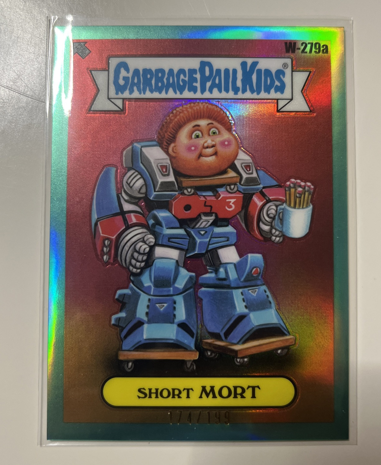 2024 Topps Garbage Pail Kids Chrome Aqua Refractor W #279a Short Mort front