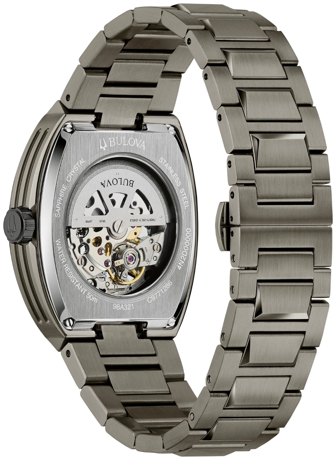 BULOVA MAQUINA MEN'S AUTOMATIC GREEN SKELETON DIAL EXHIBITION BACK WATCH 98A321 image 2