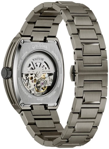 BULOVA MAQUINA MEN'S AUTOMATIC GREEN SKELETON DIAL EXHIBITION BACK WATCH 98A321 image 2