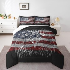 American Flag Comforter Set Queen Size, Eagle Bird Animal Print Stars Stripes...