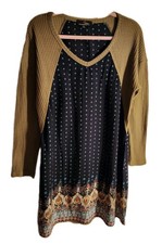 Suzanne Betro Unique Flowy Rayon Intricately Designed Dress With Waffle Sleeves