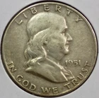 1951-D Franklin 90% Silver Half Dollar (Very Fine Details)